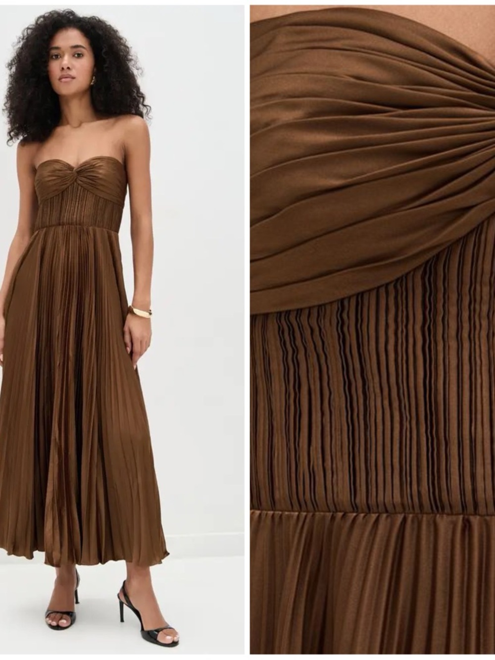 New Amur Belle Pleated Long Gown Dress Nutmeg Brown Size 2